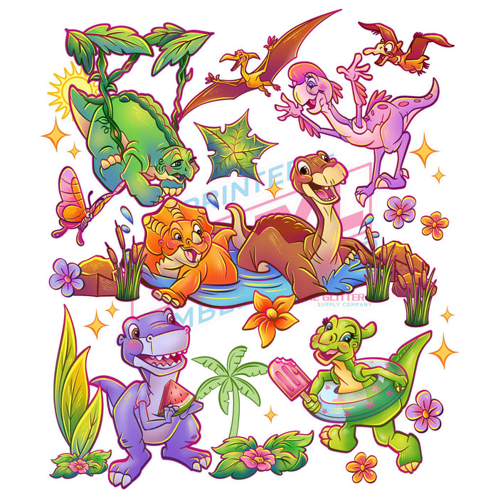 Printed Decal - Cartoon Dino Grid | Decals from The Glitter Guy