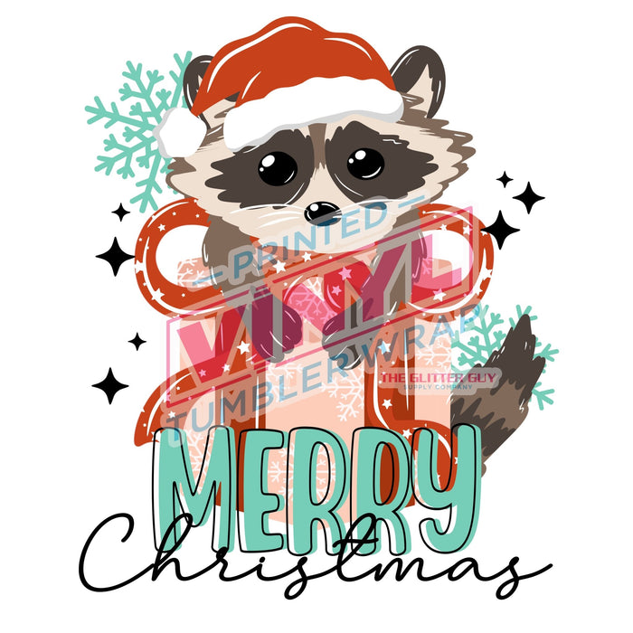 Printed Decal - Merry Christmas Racoon | Decals from The Glitter Guy