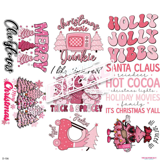 Printed Decal - Pink Christmas Decal Sheet | Decals from The Glitter Guy