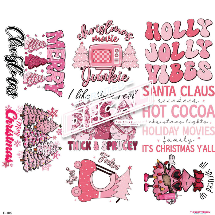 Printed Decal - Pink Christmas Decal Sheet | Decals from The Glitter Guy