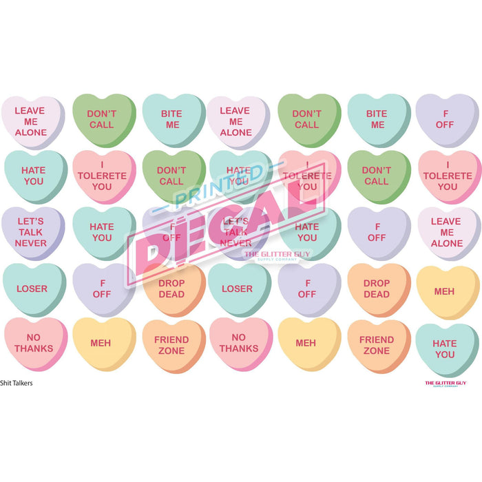 Printed Decal Sheet - Shit Talkers - Anti Valentine's Day Hearts | Decals from The Glitter Guy