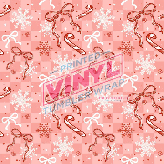 Printed Vinyl - Candy Cane Bows 542 | Printed Vinyl from The Glitter Guy