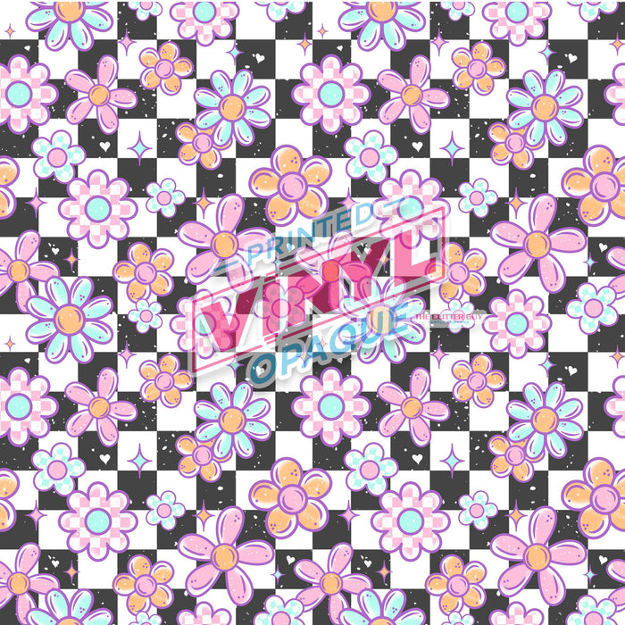 Printed Vinyl - Checkered Florals | Printed Vinyl from The Glitter Guy
