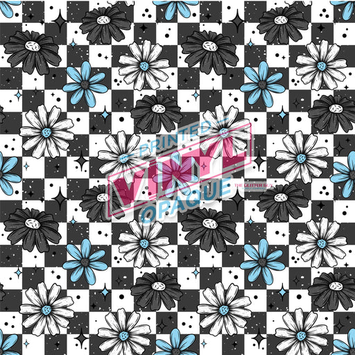 Printed Vinyl - Floral Checkered Blue | from The Glitter Guy