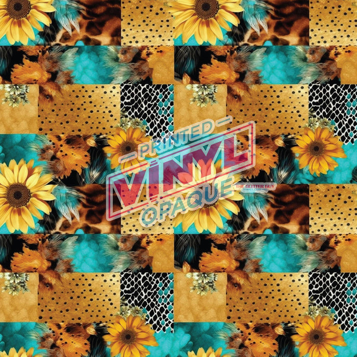 Printed Vinyl - Leopard Sunflower Turquoise | Printed Vinyl from The Glitter Guy