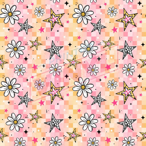 Printed Vinyl - Pink & Yellow Floral Stars | Printed Vinyl from The Glitter Guy