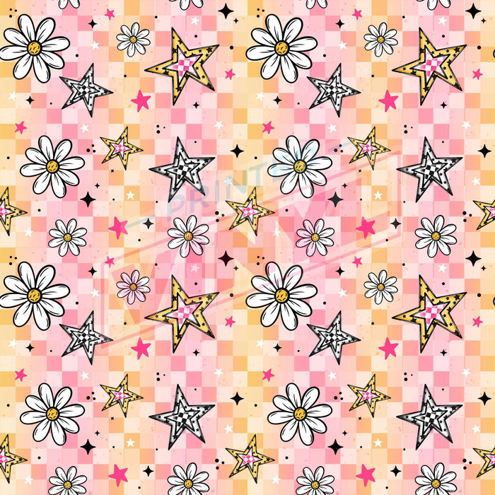 Printed Vinyl - Pink & Yellow Floral Stars | Printed Vinyl from The Glitter Guy