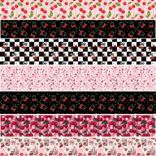 Printed Vinyl Stacked Stripes - Cherries | Printed Vinyl from The Glitter Guy