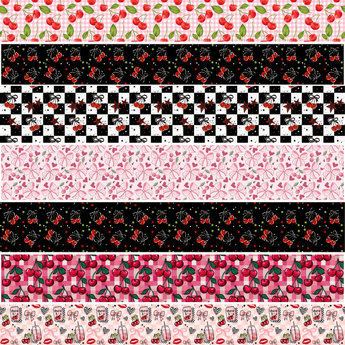 Printed Vinyl Stacked Stripes - Cherries | Printed Vinyl from The Glitter Guy