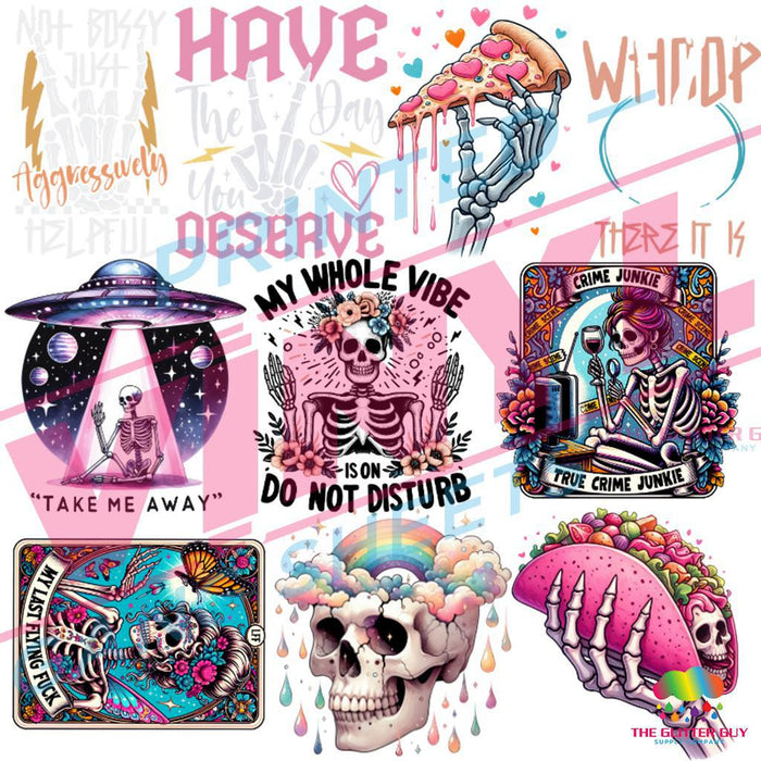 Skeleton Sarcasm - Premade Gang Sheet | Gang Sheet from The Glitter Guy