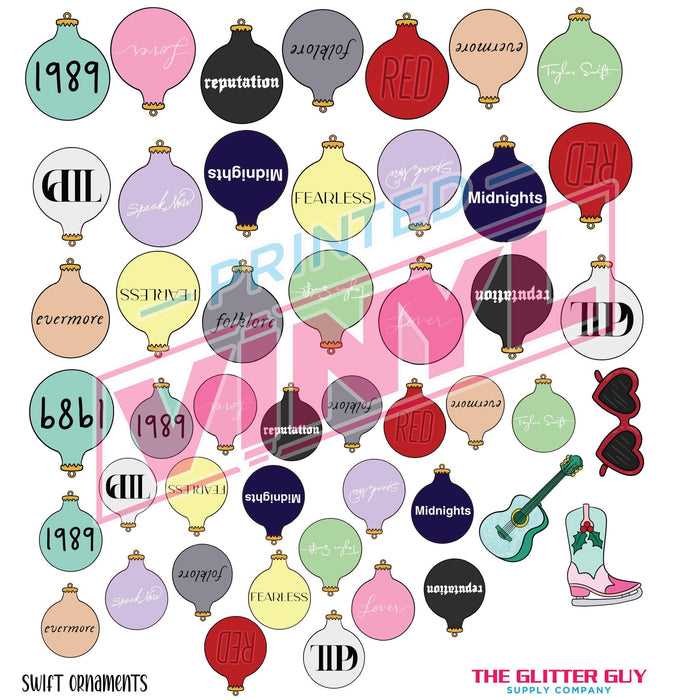 Swift Ornaments | Premade Gang Sheet | Gang Sheet from The Glitter Guy