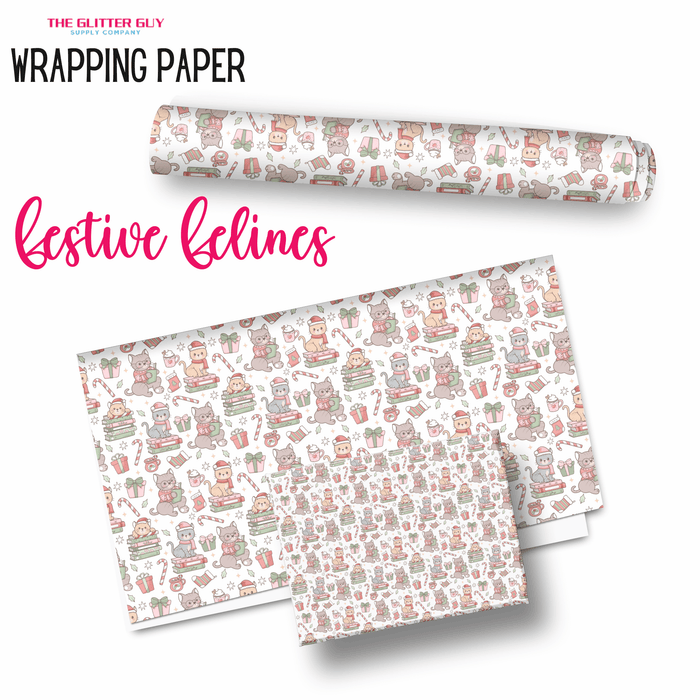 Wrapping Paper - Festive Felines | Printed Vinyl from The Glitter Guy