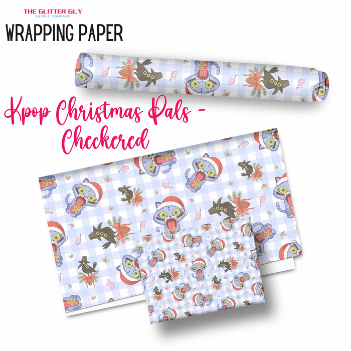 Wrapping Paper - K pop Christmas Pals Checkered | Printed Vinyl from The Glitter Guy