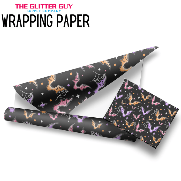 Wrapping Paper - Orange Pink & Purple Bats | Printed Vinyl from The Glitter Guy
