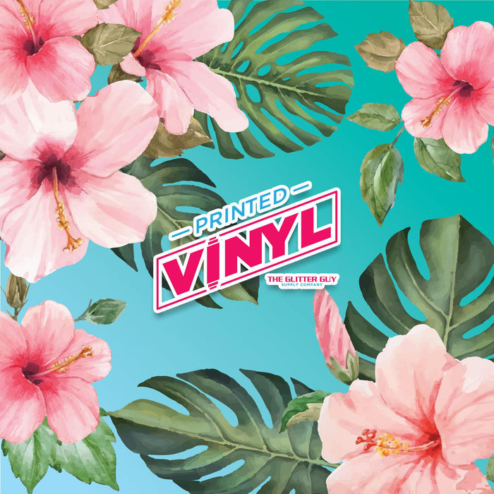 Printed Vinyl - Hibiscus Floral (Teal) - The Glitter Guy