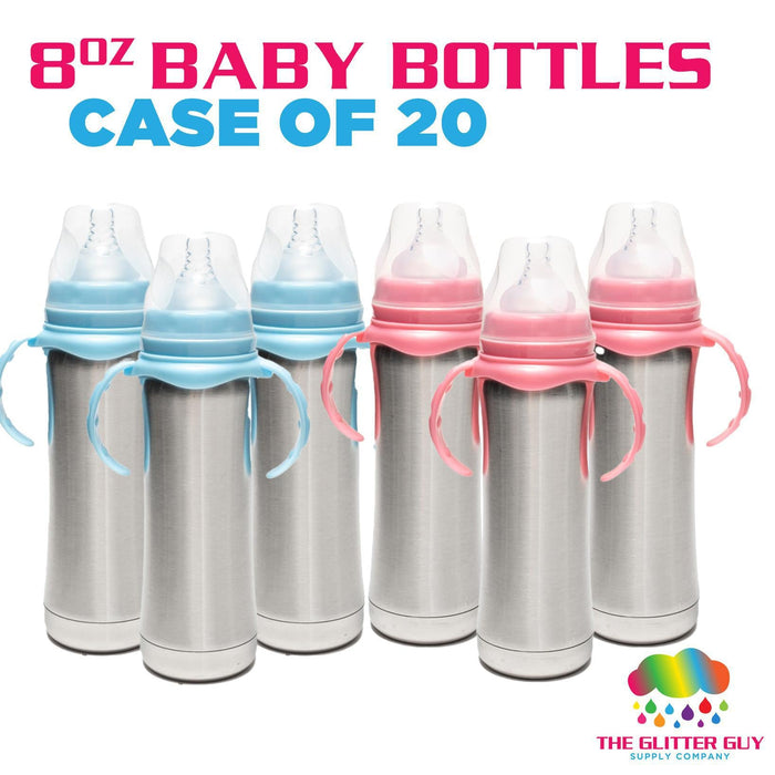 8 Oz Stainless Steel Baby Bottle Tumbler (Blue & Pink Handles) | Tumbler from The Glitter Guy