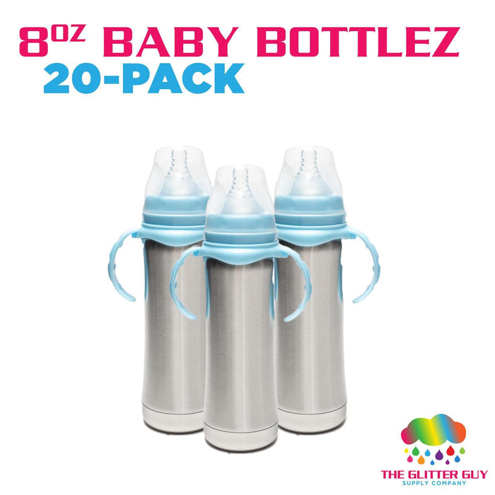 8 Oz Stainless Steel Baby Bottle Tumbler (Blue & Pink Handles) | Tumbler from The Glitter Guy