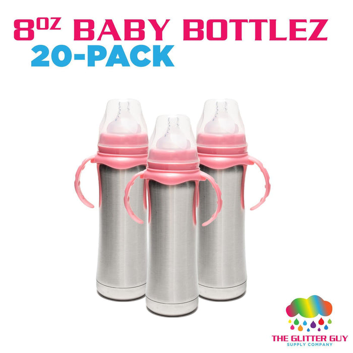 8 Oz Stainless Steel Baby Bottle Tumbler (Blue & Pink Handles) | Tumbler from The Glitter Guy