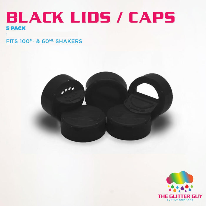 Black Shaker Lids/Caps - The Glitter Guy