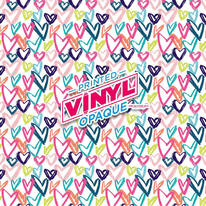 Printed Vinyl - Colorful Sketch Hearts | Printed Vinyl from The Glitter Guy