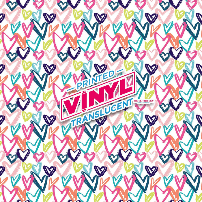 Printed Vinyl - Colorful Sketch Hearts | Printed Vinyl from The Glitter Guy